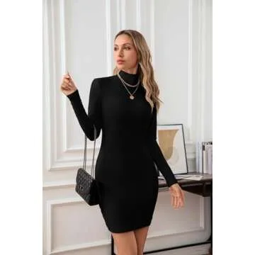 VICHYIE Women Dress Mock Neck Bodycon Ribbed Long Sleeve Fall Mini Black XL