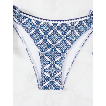 RoseSeek Boho Halter High Waisted Bikini Set - Blue & White