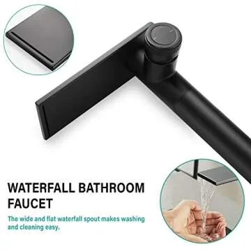 becola Modern Matte Black Bathroom Faucet，Tall Waterfall Faucet for Bathroom Sink，Single Hole Cold and Hot Basin Mixer Tap，Single Handle Vanity Faucet with Adjust Knobs and Two Supply Lines