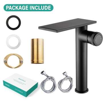 becola Modern Matte Black Bathroom Faucet，Tall Waterfall Faucet for Bathroom Sink，Single Hole Cold and Hot Basin Mixer Tap，Single Handle Vanity Faucet with Adjust Knobs and Two Supply Lines