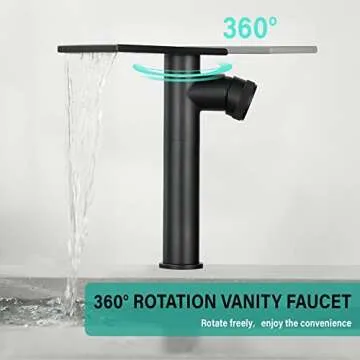 becola Modern Matte Black Bathroom Faucet，Tall Waterfall Faucet for Bathroom Sink，Single Hole Cold and Hot Basin Mixer Tap，Single Handle Vanity Faucet with Adjust Knobs and Two Supply Lines