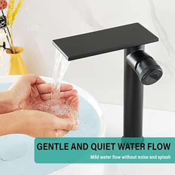 becola Modern Matte Black Bathroom Faucet，Tall Waterfall Faucet for Bathroom Sink，Single Hole Cold and Hot Basin Mixer Tap，Single Handle Vanity Faucet with Adjust Knobs and Two Supply Lines