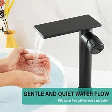 becola Modern Matte Black Bathroom Faucet，Tall Waterfall Faucet for Bathroom Sink，Single Hole Cold and Hot Basin Mixer Tap，Single Handle Vanity Faucet with Adjust Knobs and Two Supply Lines