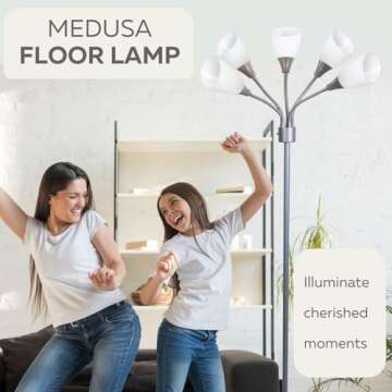 LIGHTACCENTS Medusa 5-Light Floor Lamp for Bedroom – Multi-Head Standing Lamp with 5 White Acrylic...