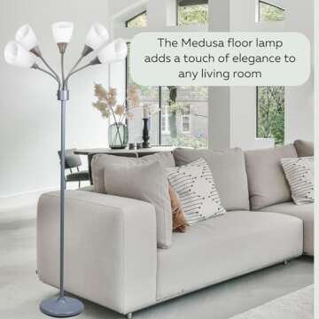 LIGHTACCENTS Medusa 5-Light Floor Lamp for Bedroom – Multi-Head Standing Lamp with 5 White Acrylic Shades, Silver Spider Lamp, Bright Floor Lamp for Bedroom, Living Room, Office