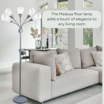 LIGHTACCENTS Medusa 5-Light Floor Lamp for Bedroom – Multi-Head Standing Lamp with 5 White Acrylic Shades, Silver Spider Lamp, Bright Floor Lamp for Bedroom, Living Room, Office
