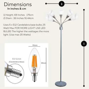 LIGHTACCENTS Medusa 5-Light Floor Lamp for Bedroom – Multi-Head Standing Lamp with 5 White Acrylic Shades, Silver Spider Lamp, Bright Floor Lamp for Bedroom, Living Room, Office