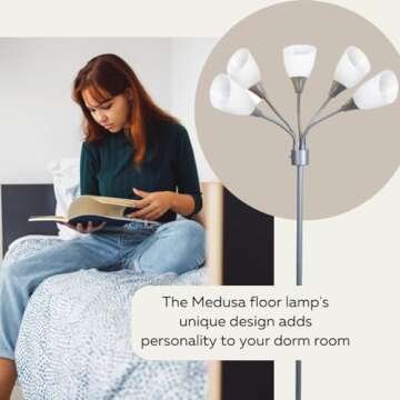 LIGHTACCENTS Medusa 5-Light Floor Lamp for Bedroom – Multi-Head Standing Lamp with 5 White Acrylic Shades, Silver Spider Lamp, Bright Floor Lamp for Bedroom, Living Room, Office