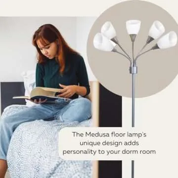LIGHTACCENTS Medusa 5-Light Floor Lamp for Bedroom – Multi-Head Standing Lamp with 5 White Acrylic Shades, Silver Spider Lamp, Bright Floor Lamp for Bedroom, Living Room, Office