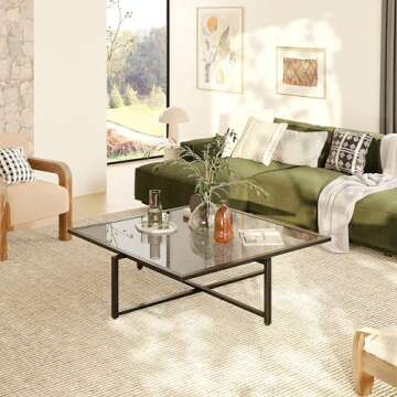 ODIKA Small Space Square Glass Coffee Table - Square Coffee Table for Living Room, 36" Modern Coffee Table, Living Room Tables with Glass Top, Simple Center Table