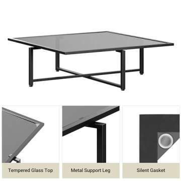 ODIKA Small Space Square Glass Coffee Table - Square Coffee Table for Living Room, 36" Modern Coffee Table, Living Room Tables with Glass Top, Simple Center Table