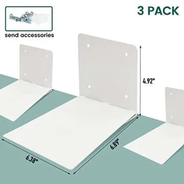 STORAGE MANIAC Invisible Floating Bookshelves Wall Mounted, Heavy-Duty Book Organizers, Iron Wall Mounted Shelves for Bedroom, White 3-Pack Extra Large