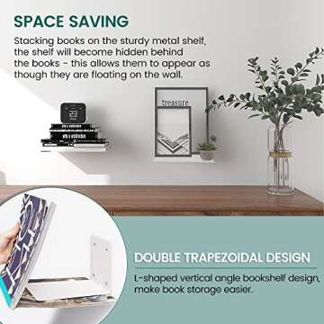 STORAGE MANIAC Invisible Floating Bookshelves Wall Mounted, Heavy-Duty Book Organizers, Iron Wall Mounted Shelves for Bedroom, White 3-Pack Extra Large