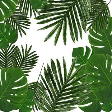 Hicarer Palm Leaves Fake Tropical Leaf Artificial Leaves Decoration Fake Monstera Tropical Leaves (30 Pieces, Color Set 1)