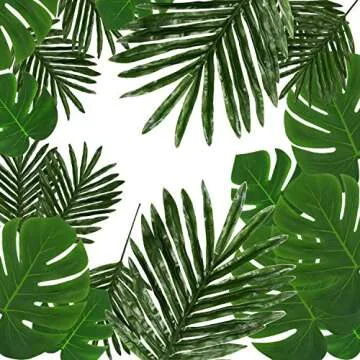 Hicarer Palm Leaves Fake Tropical Leaf Artificial Leaves Decoration Fake Monstera Tropical Leaves (30 Pieces, Color Set 1)