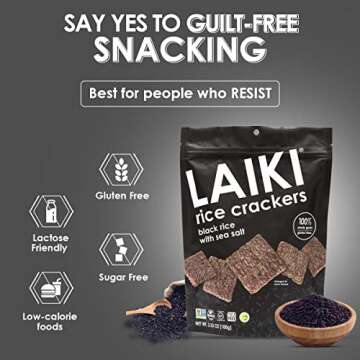 Gluten Free Rice Crackers - Seed-Oil Free - Snacks - Low Sodium Crackers Crunch - Allergen-Friendly , Vegan, Non-GMO Verified, FODMAP Friendly, Black Rice Simply Sea Salt flavor - 3.53 Oz Bag (Pack of 8)