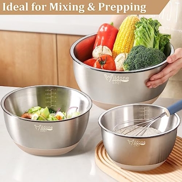 Wildone Stainless Steel Mixing Bowls Set with Airtight Lids