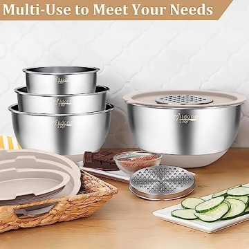 Wildone Stainless Steel Mixing Bowls Set with Airtight Lids