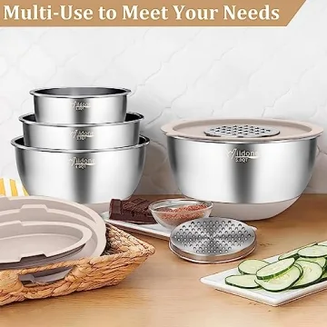 Wildone Stainless Steel Mixing Bowls Set with Airtight Lids