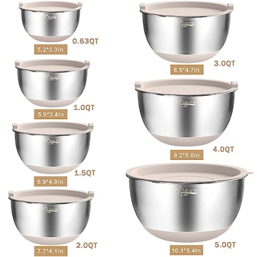 Wildone Stainless Steel Mixing Bowls Set with Airtight Lids