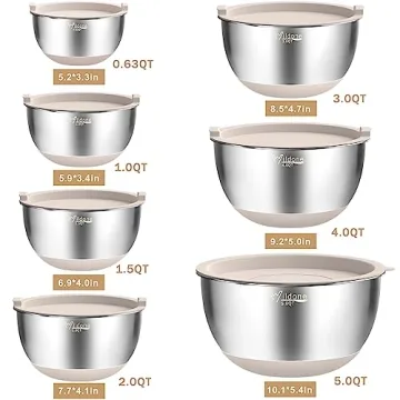 Wildone Stainless Steel Mixing Bowls Set with Airtight Lids
