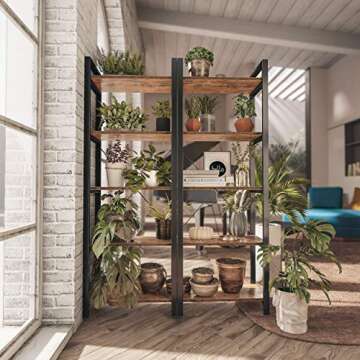 IRONCK Industrial Bookcase, 5-Tier Bookshelf for Living Room, Bedroom, Farm House, Kitchen, Office Decor and Storage