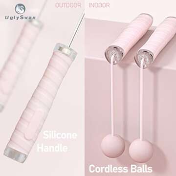 UglySwan Cordless Jump Rope for Women, 9.85ft Adjustable Jump Rope for Fitness, Tangle Free Skipping Rope for Women Exercise, Pink