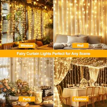 HOLITS 300 LED Fairy Curtain Lights, 9.8 x 9.8FT Warm White USB Plug in 8 Modes String Hanging Light...