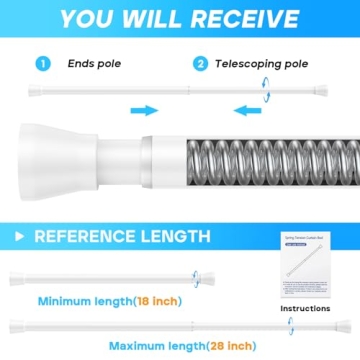 Adjustable White Tension Rod for Small Spaces 18-28 Inches