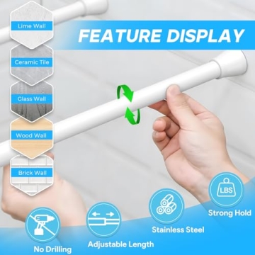 Adjustable White Tension Rod for Small Spaces 18-28 Inches