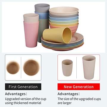 Cainfy Wheat Straw Dinnerware Set for 6, Upgraded Unbreakable Cereal Fruit Soup Rice Bowls Plates Mu...