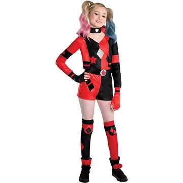 Party City Harley Quinn Costume for Girls - Deluxe DC Comics Outfit Includes Romper, Accessories & M...