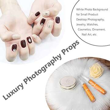 Qiodo Small Product Photo Background & Luxury Photo Props, 12 Inches Small Square Faux Fur Sheepskin Cushion Fluffy Area Rug, Great for Tabletop Photography, Jewelry, Nail Art, Home Decor (White)