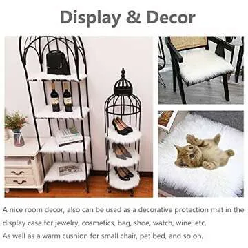 Qiodo Small Product Photo Background & Luxury Photo Props, 12 Inches Small Square Faux Fur Sheepskin Cushion Fluffy Area Rug, Great for Tabletop Photography, Jewelry, Nail Art, Home Decor (White)