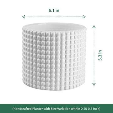 POTEY White Planter Pots for Plants Indoor - 6.1 Inch Ceramic Vintage-Style Hobnail Textured Flower ...