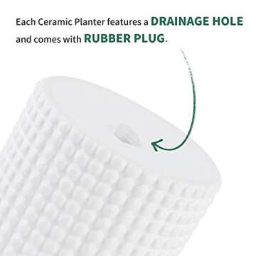 POTEY White Planter Pots for Plants Indoor - 6.1 Inch Ceramic Vintage-Style Hobnail Textured Flower Pot with Drainage Hole for Modern Home Decor 055102, Plants NOT Included