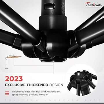 FRUITEAM 10FT Patio Offset Umbrella Cantilever Umbrella, Large Hanging Market Umbrella with Crank & Cross Bar, Waterproof UV Protection Outdoor Umbrella with Ventilation for Backyard, Garden