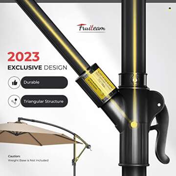 FRUITEAM 10FT Patio Offset Umbrella Cantilever Umbrella, Large Hanging Market Umbrella with Crank & Cross Bar, Waterproof UV Protection Outdoor Umbrella with Ventilation for Backyard, Garden
