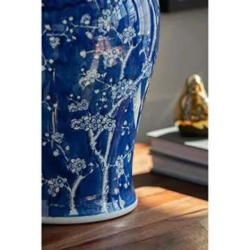 Sophisticated 18" Blue Cherry Blossom Porcelain Jar