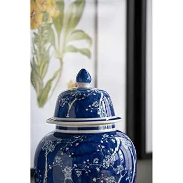 Sophisticated 18" Blue Cherry Blossom Porcelain Jar