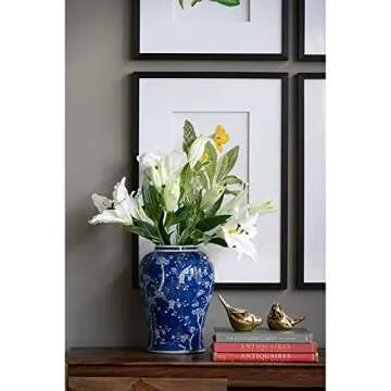 Sophisticated 18" Blue Cherry Blossom Porcelain Jar