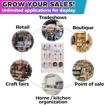 Peg Board Display Stand - White Metal Jewelry Retail Pegboard Display Racks for Craft Shows & Fairs for Selling Earring, Pin Racks Stands for Retail Stores, Vendors & Events