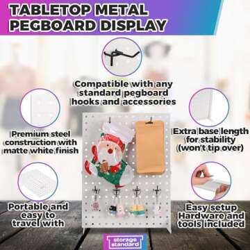 Peg Board Display Stand - White Metal Jewelry Retail Pegboard Display Racks for Craft Shows & Fairs for Selling Earring, Pin Racks Stands for Retail Stores, Vendors & Events