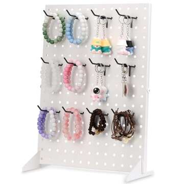 Peg Board Display Stand - White Metal Jewelry Retail Pegboard Display Racks for Craft Shows & Fairs for Selling Earring, Pin Racks Stands for Retail Stores, Vendors & Events