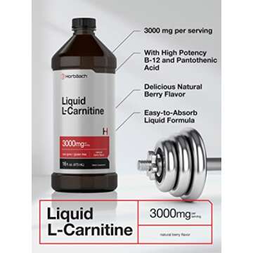 Horbäach L-Carnitine Liquid 16 oz | 3000 mg | Berry Flavor | Vegetarian Formula | Non-GMO, Gluten Free Supplement