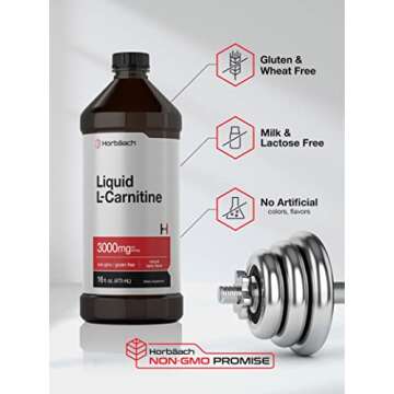 Horbäach L-Carnitine Liquid 16 oz | 3000 mg | Berry Flavor | Vegetarian Formula | Non-GMO, Gluten Free Supplement