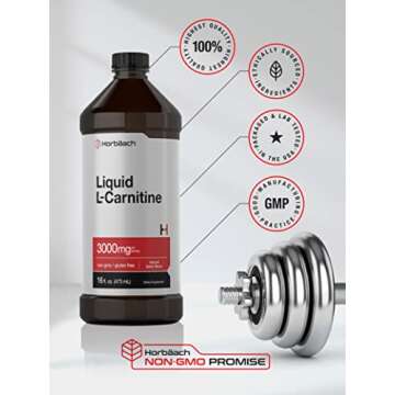 Horbäach L-Carnitine Liquid 16 oz | 3000 mg | Berry Flavor | Vegetarian Formula | Non-GMO, Gluten Free Supplement