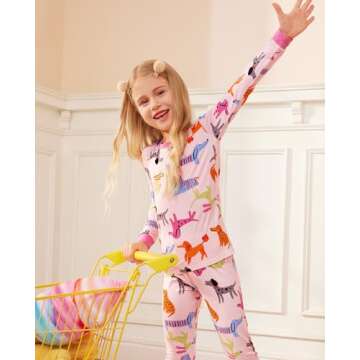 babee Reshinee Bamboo Viscose Toddler Girls Kids Pajama Sets 5-6T Snug fit Long-Sleeve Softness Sleepwear Pjs 2pcs Jammies Dapper Dog-Long