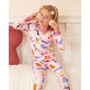 babee Reshinee Bamboo Viscose Toddler Girls Kids Pajama Sets 5-6T Snug fit Long-Sleeve Softness Sleepwear Pjs 2pcs Jammies Dapper Dog-Long