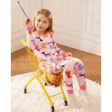 babee Reshinee Bamboo Viscose Toddler Girls Kids Pajama Sets 5-6T Snug fit Long-Sleeve Softness Sleepwear Pjs 2pcs Jammies Dapper Dog-Long